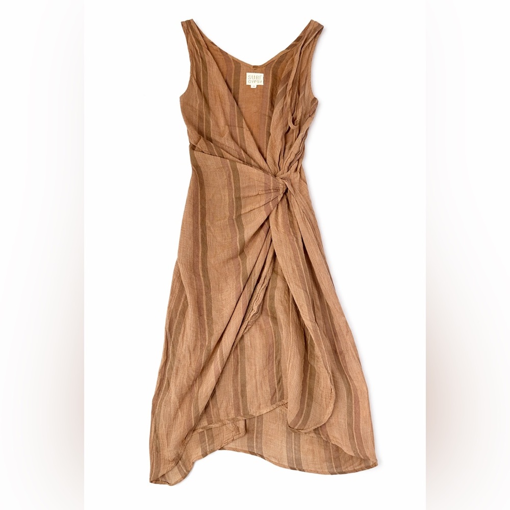 Elegant Brown Striped Dress Coverup
